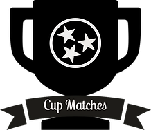 Black logo depicting a trophy with banner text saying "Cup Matches".